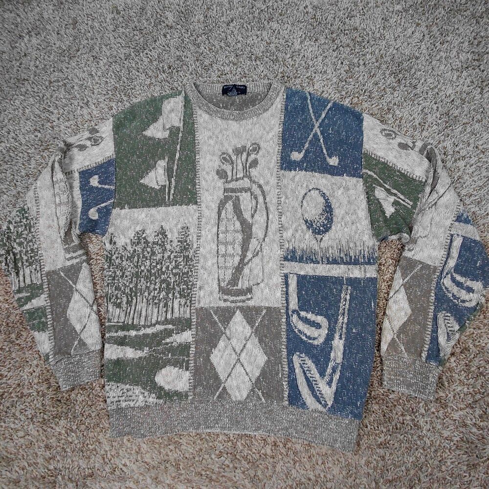 Vintage Sutter & Grant Golf Imprint Sweater Mens Large Made In USA Crew Neck 90s
